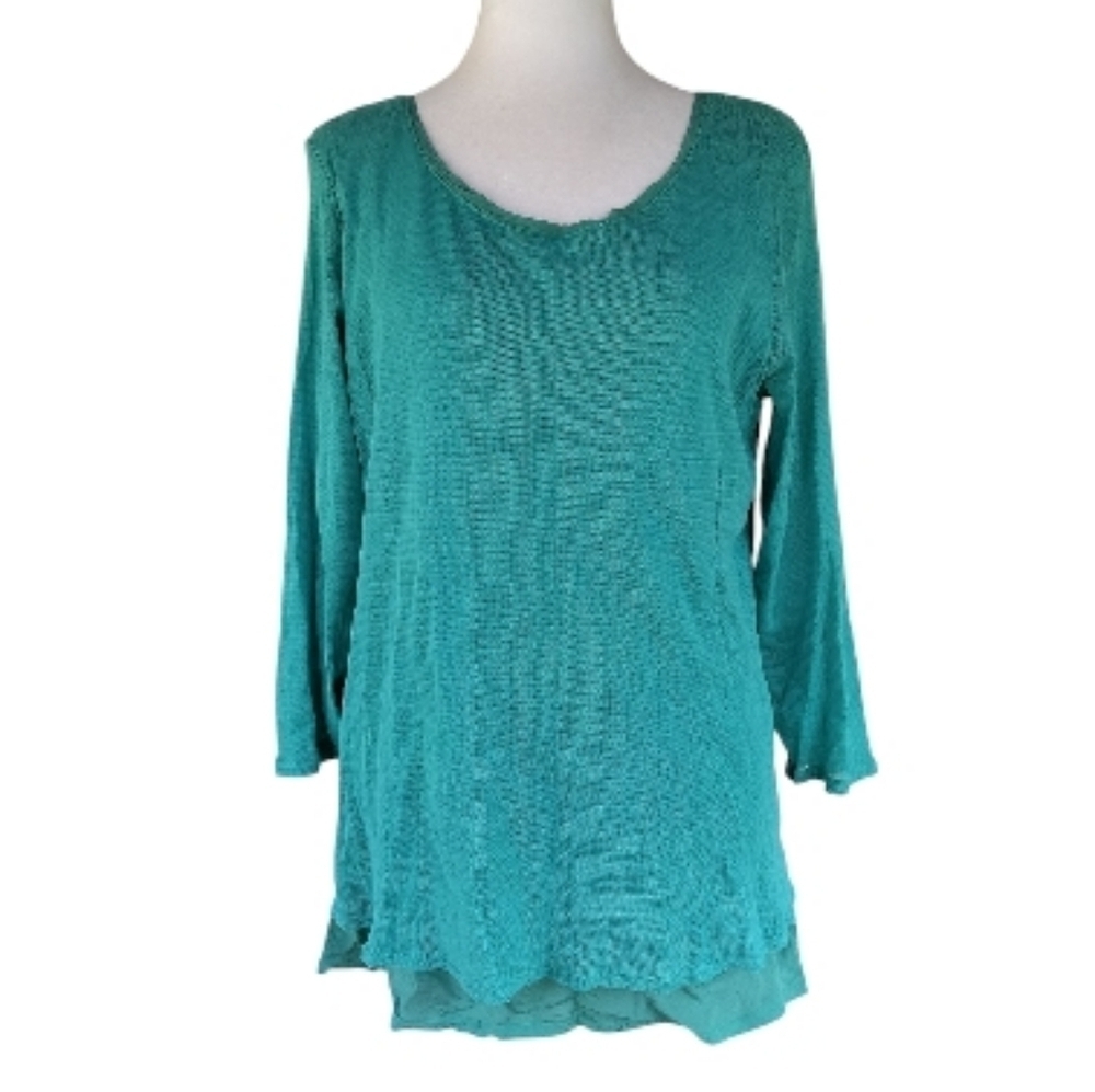 Cut Loose Jewel Teal Green Layered Fly Away Style Back Tunic Top Size Large